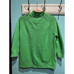 HANNAH Green‎ Ribbed Turtleneck Sweater 3/4 Sleeve Cotton Women's Small